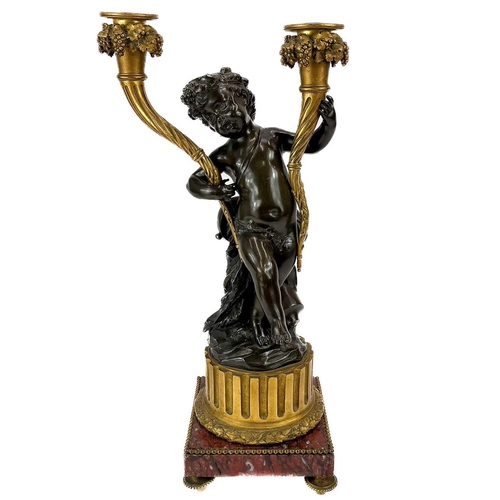 3 - A pair of French bronze and ormolu figural candelabra, after Clodion. 19th century, modelled as two ... 