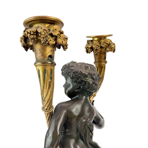 3 - A pair of French bronze and ormolu figural candelabra, after Clodion. 19th century, modelled as two ... 