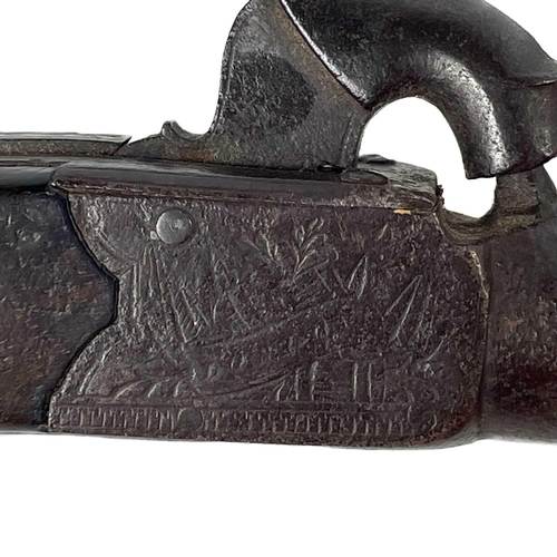 300 - A 19th century percussion cap pocket pistol. With engraved lock, vacant silvered cartouche inlaid to... 