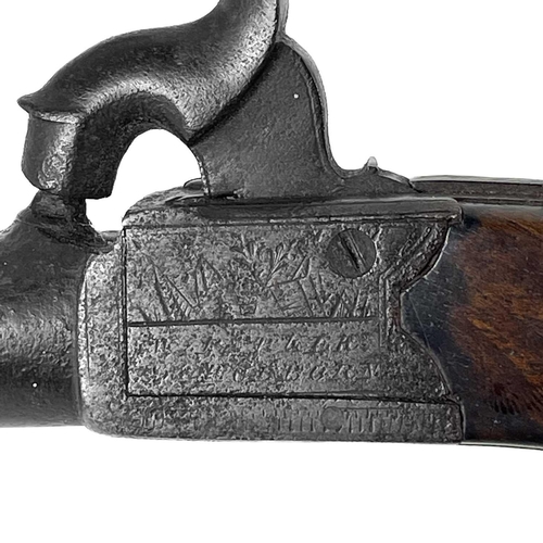 300 - A 19th century percussion cap pocket pistol. With engraved lock, vacant silvered cartouche inlaid to... 