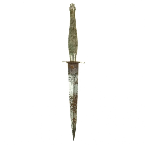 304 - A Fairbairn Sykes first pattern fighting knife. With chequered handle grip slight 'S' oval hilt with... 