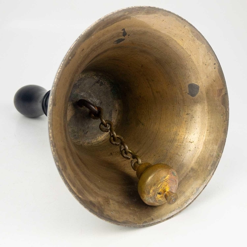 305 - A Victorian handbell. With turned ebony handle and brass mount, height 28cm. Fowke family Lowesby Ha... 