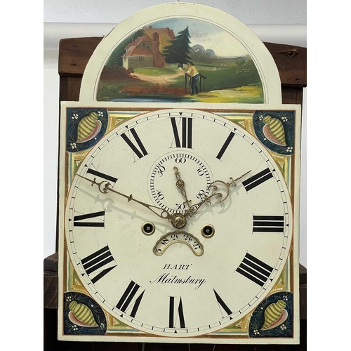 326 - A 19th century eight-day longcase clock. The arched painted dial signed Hart, Malmsbury, in an oak a... 