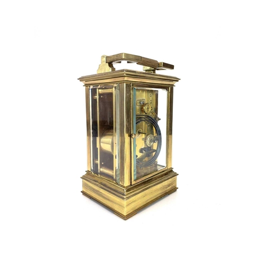 332 - A Goldsmiths and Silversmiths French made repeating carriage clock. Of large proportions, circa 1900... 