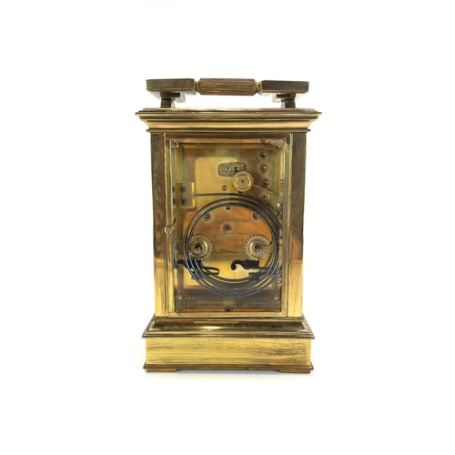 332 - A Goldsmiths and Silversmiths French made repeating carriage clock. Of large proportions, circa 1900... 