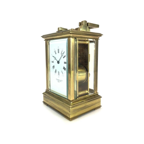 332 - A Goldsmiths and Silversmiths French made repeating carriage clock. Of large proportions, circa 1900... 