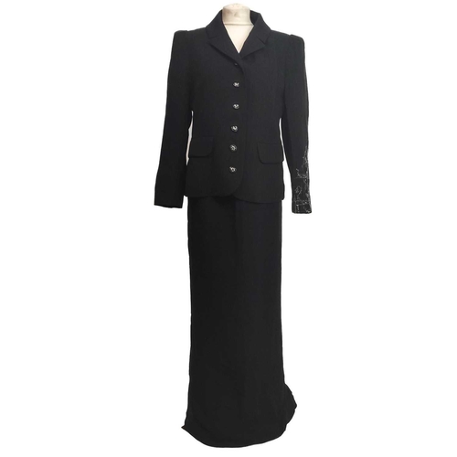 339 - Christian Lacroix black suit jacket. With two Lacroix skirts, another Christian Lacroix pinstripe ja... 