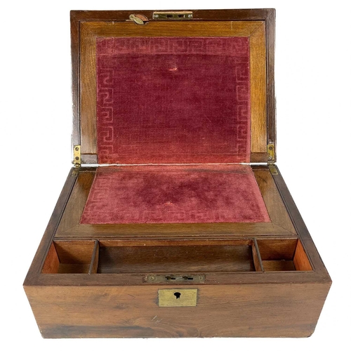 34 - A late 19th century mahogany rectangular writing slope. The lid with inset brass plaque inscribed S.... 