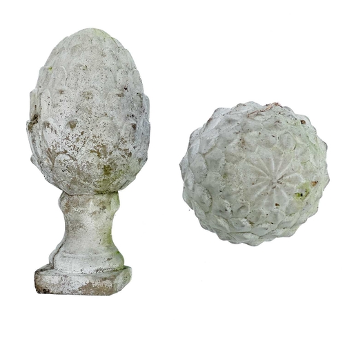 348 - A pair of white ceramic cones of naturalistic form. Together with a pair of reconstituted stone cone... 