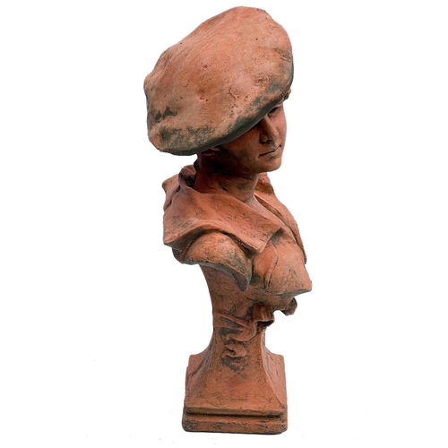 355 - A resin Art Nouveau style bust. With a terracotta finish, Height 62cm, width 34cm, depth 22cm.