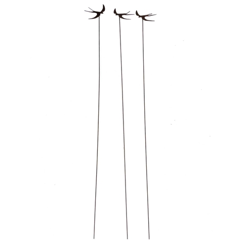 356 - Three wrought iron swallow garden ornaments. Height 160cm.