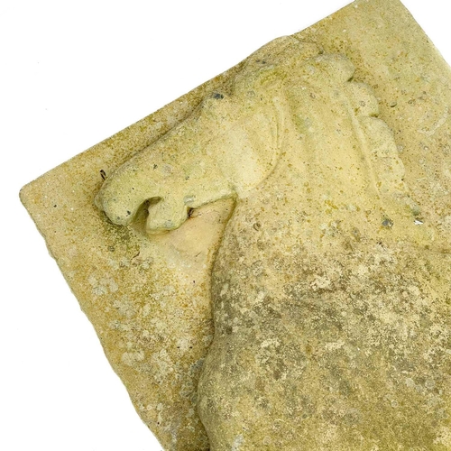 361 - A reconstituted stone plaque of a horse. Height 56cm, width 50cm.