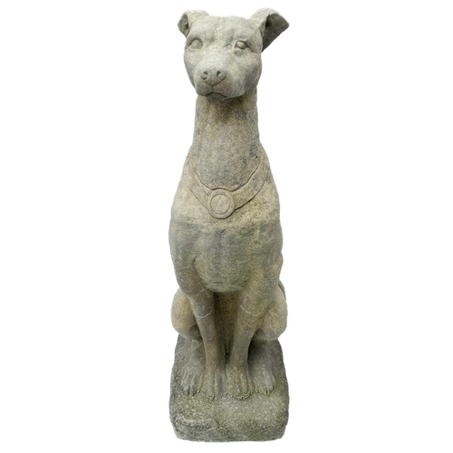 364 - A pair of reconstituted stone Whippets. Height 76cm, depth 27cm, width 25cm.