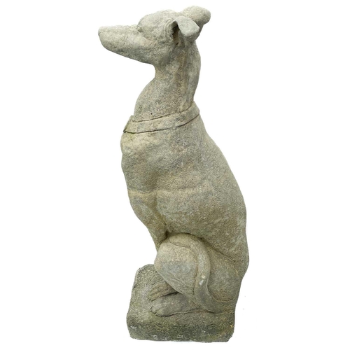 364 - A pair of reconstituted stone Whippets. Height 76cm, depth 27cm, width 25cm.