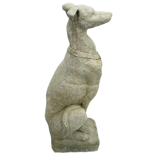 364 - A pair of reconstituted stone Whippets. Height 76cm, depth 27cm, width 25cm.