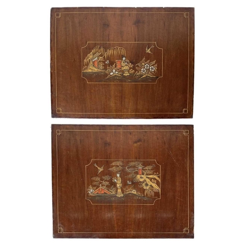 40 - A pair of chinoiserie wooden panels. 59cm x 74.5cm.