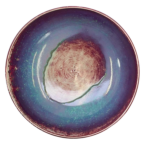 401 - A Ruskin high-fired bowl, sang de boeuf glaze with incised border. With incised border repeated to t... 