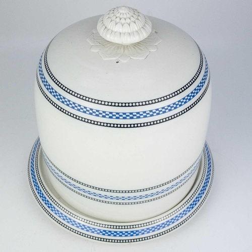 407 - A Victorian stoneware cheese dome and stand. With blue and black chequer banded decoration, height 2... 