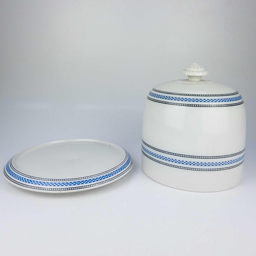 407 - A Victorian stoneware cheese dome and stand. With blue and black chequer banded decoration, height 2... 