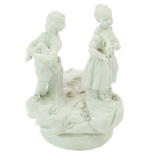 415 - A Biscuit porcelain group of Musicians, perhaps Derby. Circa 1800, height 15cm, together with a Derb... 