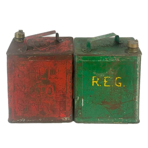 42 - A Shell two gallon petrol can. Dated by Valor 1935, with embossed logo on each side and brass Shell ... 