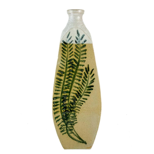 425 - A large Lonkey moore studio pottery vase. With fern decoration, Launceston maker 'David Herd', Heigh... 