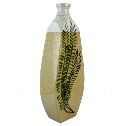 425 - A large Lonkey moore studio pottery vase. With fern decoration, Launceston maker 'David Herd', Heigh... 