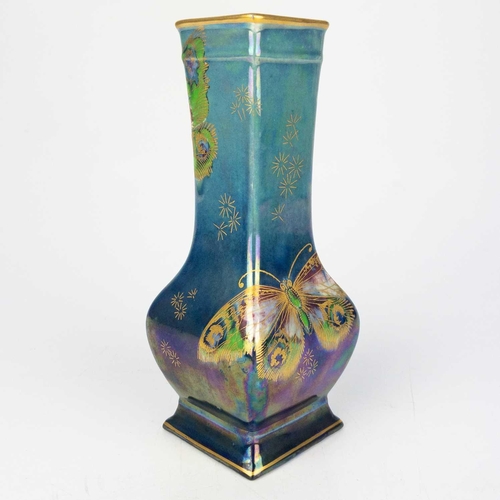 433 - A Shelley Butterfly lustre vase, by Walter Slater. Of square section, printed mark and facsimile sig... 