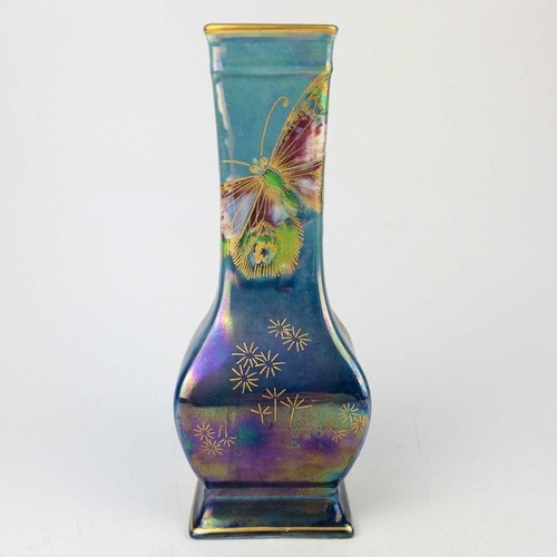 433 - A Shelley Butterfly lustre vase, by Walter Slater. Of square section, printed mark and facsimile sig... 