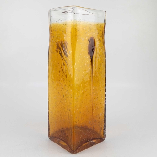 437 - An Art glass square section vase. The amber ground with bubble inclusions, height 30.5cm, together w... 