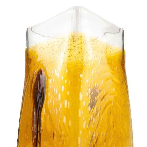 437 - An Art glass square section vase. The amber ground with bubble inclusions, height 30.5cm, together w... 