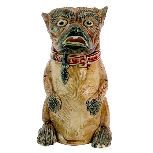 464 - A Continental Majolica pottery seated pug dog jug. circa 1890, height 19cm, together with two Royal ... 