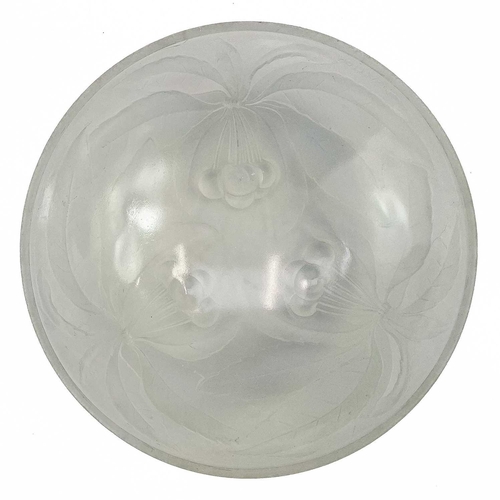 467 - A French opalescent glass bowl signed G Vallon. Moulded with fruiting cherries, signed, diameter 23.... 