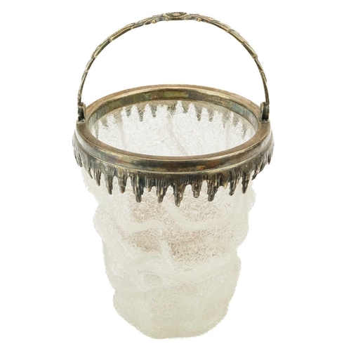 468 - A frosted glass and silver plate ice bucket. circa 1900-1920, of distinct iceberg form, the mounts w... 