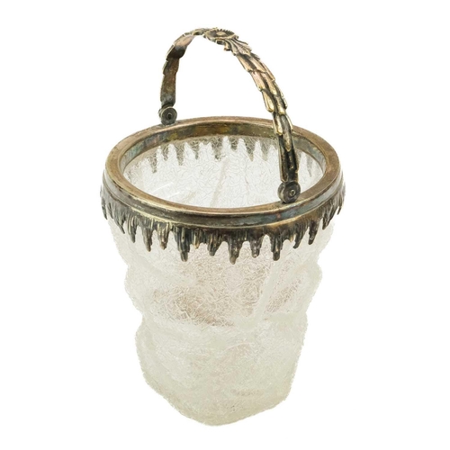 468 - A frosted glass and silver plate ice bucket. circa 1900-1920, of distinct iceberg form, the mounts w... 