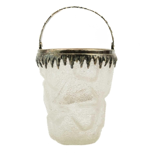 468 - A frosted glass and silver plate ice bucket. circa 1900-1920, of distinct iceberg form, the mounts w... 