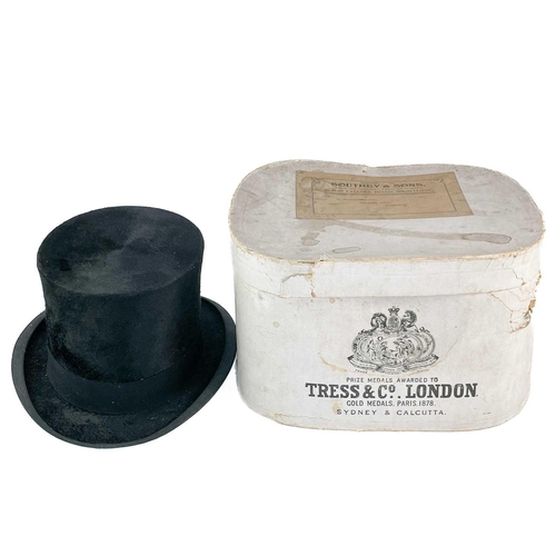 47 - A Tress & Co silk top hat. In original box; Together with a collapsible opera hat made by 'The cork ... 