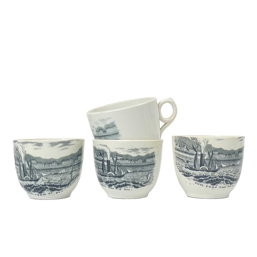 486 - A Victorian bone china child's part tea set. Each printed in black with titled views of 'Rhyl from t... 