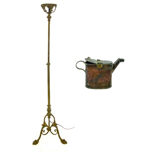 49 - A Victorian brass oil telescopic standard lamp converted to electricity. Height 159cm, together with... 