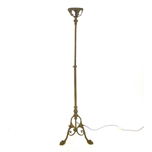 49 - A Victorian brass oil telescopic standard lamp converted to electricity. Height 159cm, together with... 