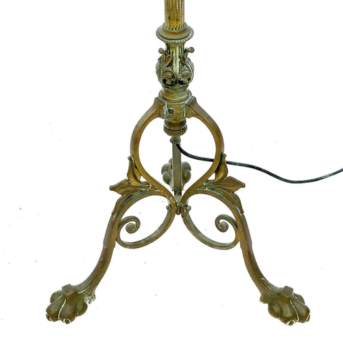 49 - A Victorian brass oil telescopic standard lamp converted to electricity. Height 159cm, together with... 