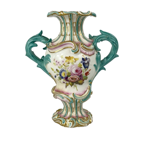 498 - An English porcelain Hydra jug. Circa 1840, painted with full blown roses, height 18cm, together wit... 