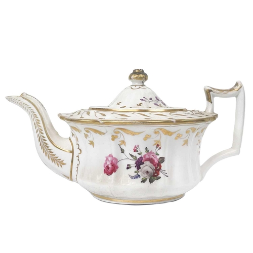 505 - A Bloor Derby circular porcelain teapot and cover. Circa 1820, painted and gilt in the Imari palette... 