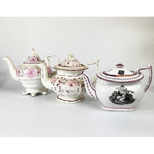 513 - A collection of nine assorted teapots. Including two Wedgwood SYP teapots and covers, pink lustre ex... 