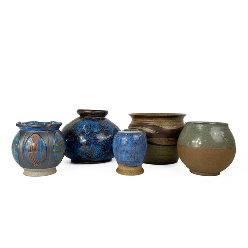 517 - A collection of studio pottery. To include; A Chrich pottery vase, height 14cm, a David Eeles raku v... 