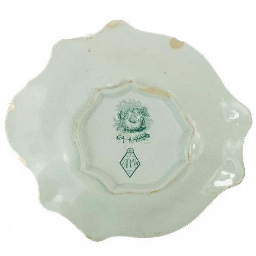 535 - A P&O Caledonia pattern Ironstone scallop dish. By Ridgeway, Morley, Wear & Co, green transfer print... 