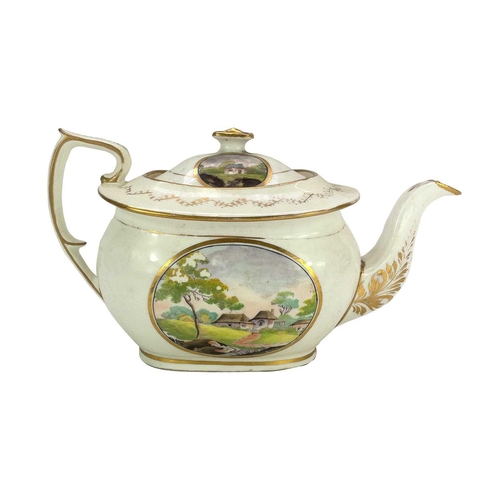 540 - A rare porcelain teapot and cover, probably Herculaneum. Circa 1805, of octagonal shape, with swan f... 