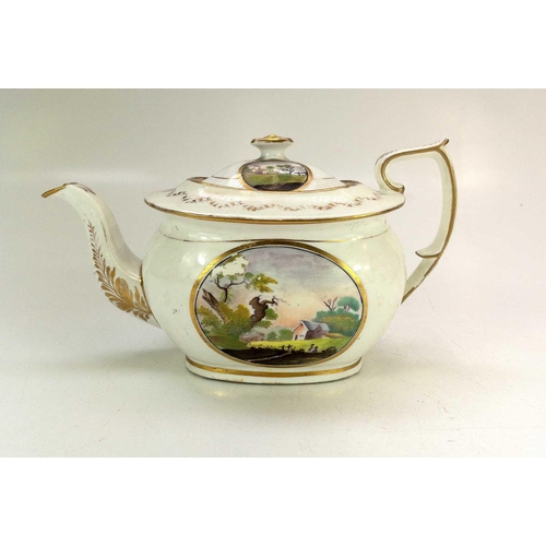 540 - A rare porcelain teapot and cover, probably Herculaneum. Circa 1805, of octagonal shape, with swan f... 