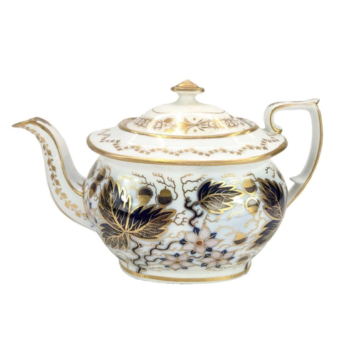 541 - A Ridgway porcelain teapot and cover. Circa 1820, of London shape, the apple green and gilt ground w... 