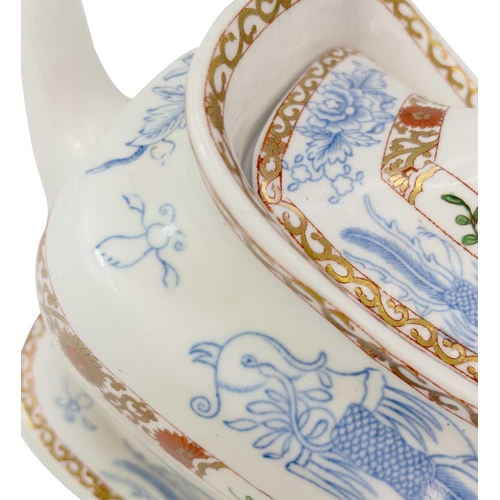 545 - A Spode teapot, cover and stand. Circa 1815, with underglaze blue, polychrome and gilt decoration, p... 